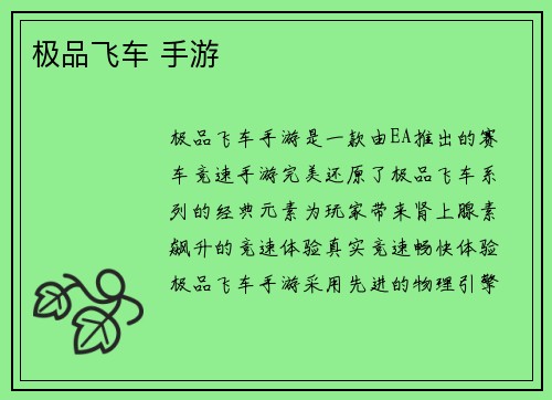 极品飞车 手游